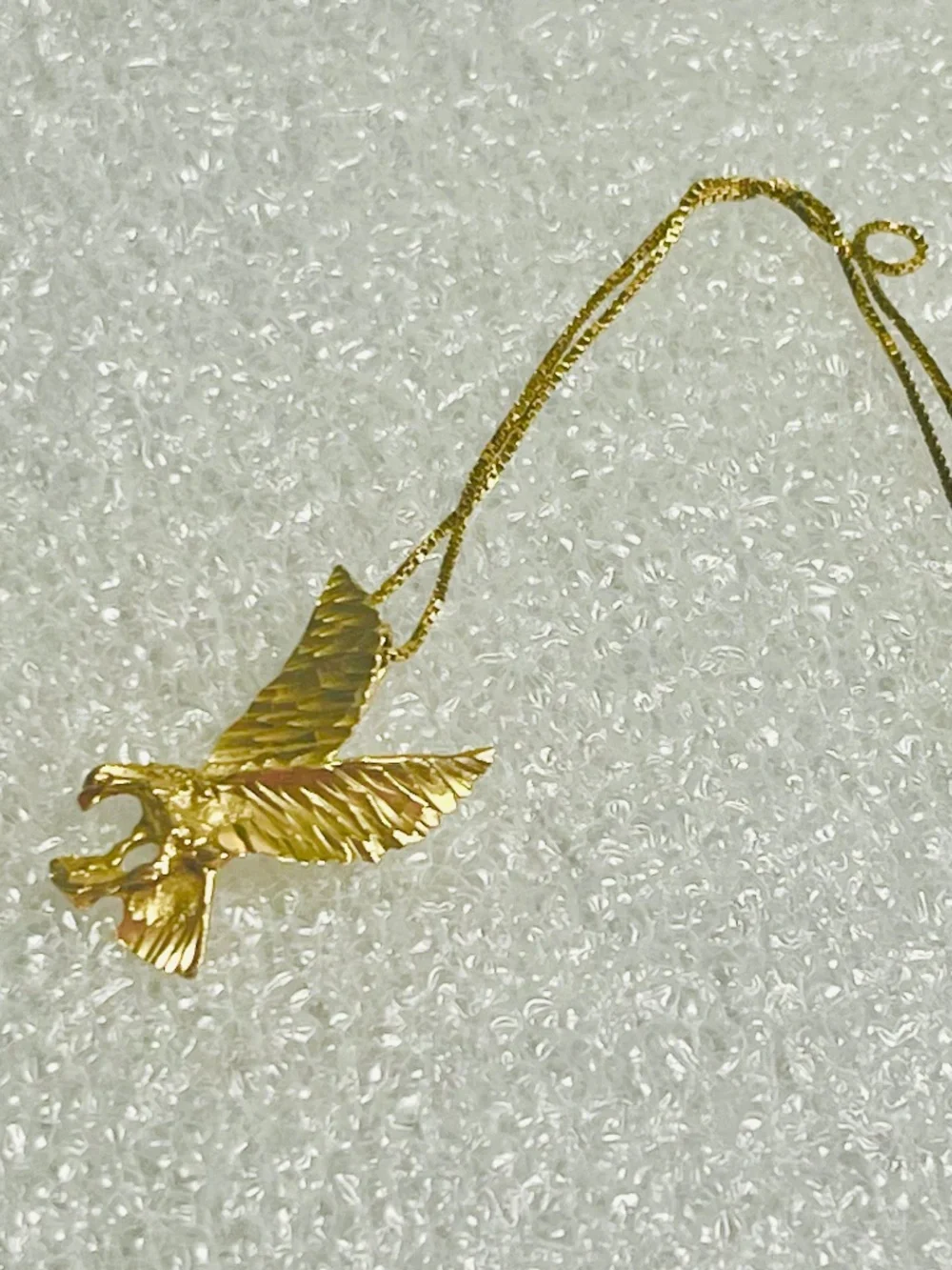 14k Solid Gold Eagle in Flight 19 Inch Necklace
